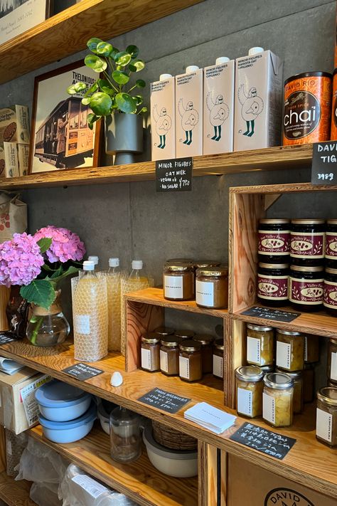 small business coffee shop local honey and jams Small Business Brick And Mortar, Coffee Shop Organization Ideas, Coffee Retail Display, Coffee Shop Retail Display, Coffee Shop Merchandise Display, Local Food Shop, Coffee Supplies, Visual Merchandising Displays, Coffee Subscription