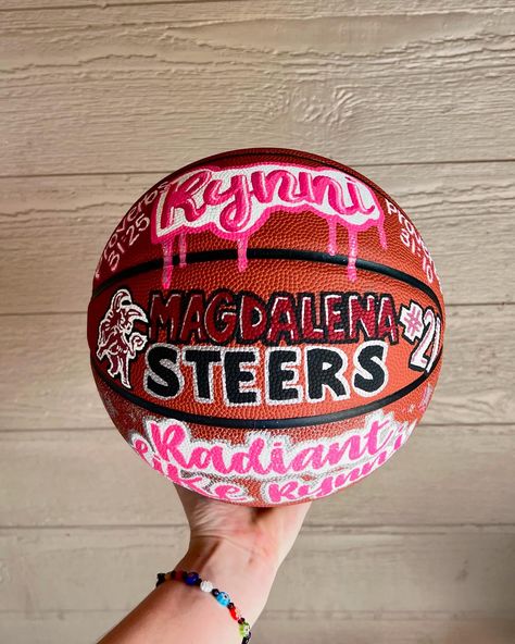 Painted basketballs lately! #handpaintedbasketball #custombasketball #basketballgift #coachgift #basketballs How To Paint A Basketball, Painted Basketball, Basketball Promposal, Girlfriend Ideas, Basketball Senior Night, Painted Objects, Door Hanger Template, Basketball Gifts, Basketball Art