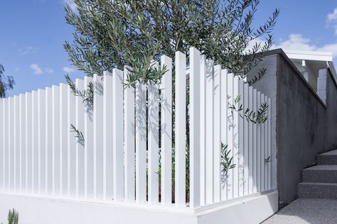 Front Fence Ideas Australia, Contemporary Fence Design, Front Garden Entrance, Hamptons House Exterior, Carport Ideas, Fence Wall Design, Palm Springs House, Fresh Vibes, Boundary Wall