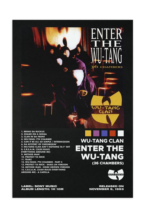 Enter The 36th Chamber Wu Tang, Wu Tang Clan Album Covers, Wu Tang Clan Poster, Wu Tang Poster, Wu Tang Clan Album, Wu Tang 36 Chambers, Brand Merch, Album Tracklist, Gang Starr