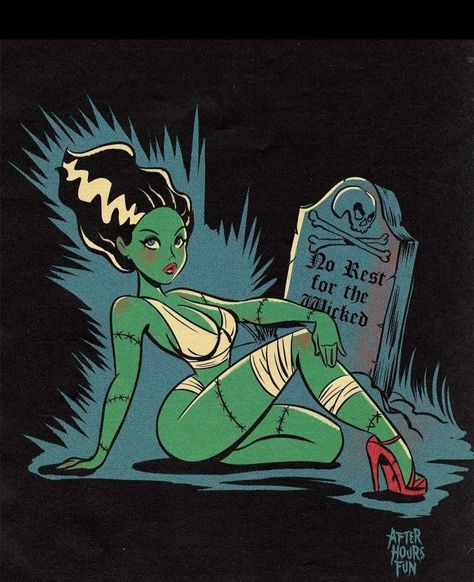 Halloween Pin Up, Retro Horror, Bride Of Frankenstein, Vintage Horror, Pin Up Art, The Villain, A Cartoon, Retro Art, Horror Art