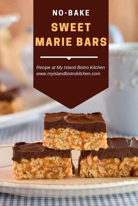 Sweet Marie Bars Recipe - My Island Bistro Kitchen Sweet Marie Bars Recipe, Sweet Marie Bars, Xmas Squares Recipes, Christmas Squares And Bars, Easy Squares Recipe, No Bake Squares, Squares And Bars Recipes, Bars And Squares, Squares Recipes