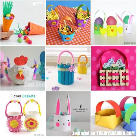 12 Easy Easter Basket Crafts for Kids #thejoyofsharing #easter #eastercrafts #easterideas #easterbasket via @4joyofsharing Bunny Basket Diy, Easy Easter Basket Ideas, Simple Easter Baskets, Homemade Easter Baskets, Mini Easter Basket, Easter Baskets To Make, Easter Basket Crafts, Baby Easter Basket, Easter Crafts For Toddlers