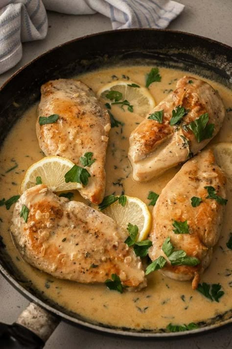 Creamy Lemon Thyme Chicken. Lemon Thyme Recipes, Lemon Thyme Chicken, Chicken French, Melting Butter, Thyme Chicken, Thyme Recipes, Raw Chicken Breast, Chicken Dishes Easy, Lemon Thyme