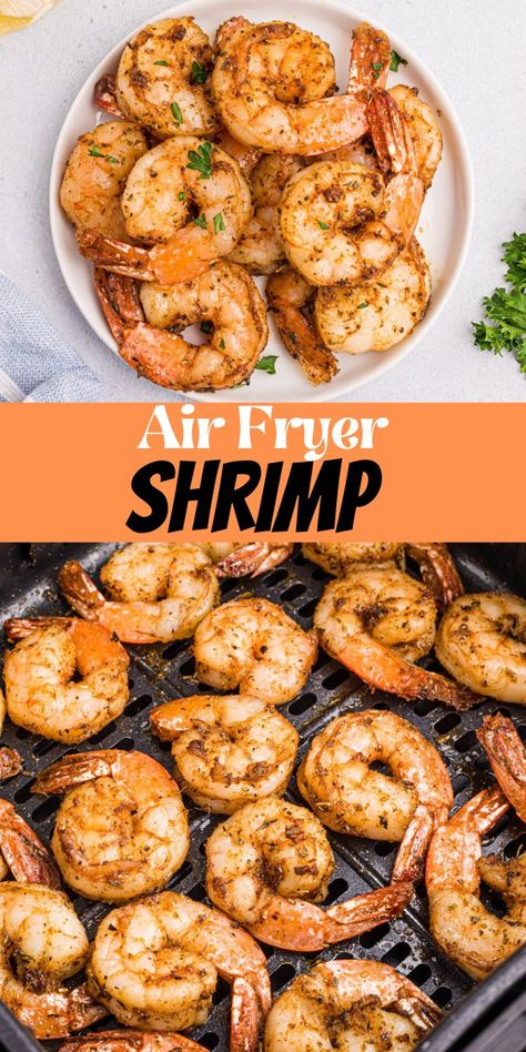 Air Fryer Shrimp is the perfect way to cook raw shrimp! Just a few moments in your air fryer basket, and you'll have a delicious meal! Air Fry Prawns, Air Fryer Shrimp And Sausage, How To Cook Raw Shrimp, Cook Raw Shrimp, Shrimp Air Fryer Recipes, Air Fryer Shrimp Recipes, Shrimp Air Fryer, Cooking Raw Shrimp, Shrimp Dinners