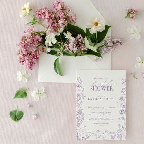 $1.90 | Elegant Lavender Victorian Floral Bridal Shower #elegant, trendy, garden, bridal shower, calligraphy, victorian, french, classic, lilac lavender, modern French Lilac Wedding, Lilac Wedding Themes, Exquisite Gardens, Modern Hand Lettering, Traditional Beauty, Lilac Wedding, Elegant Bridal Shower, Lilac Lavender, Floral Bridal Shower Invitations