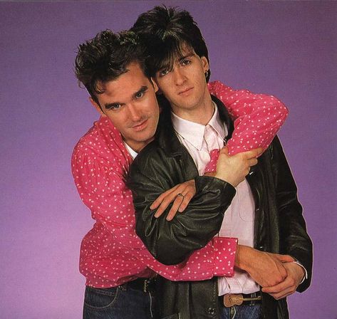 Morrissey & Johnny Marr... Johnny Marr, Blueberry Muffin, The Smiths, Morrissey, Leather, Pink, Black