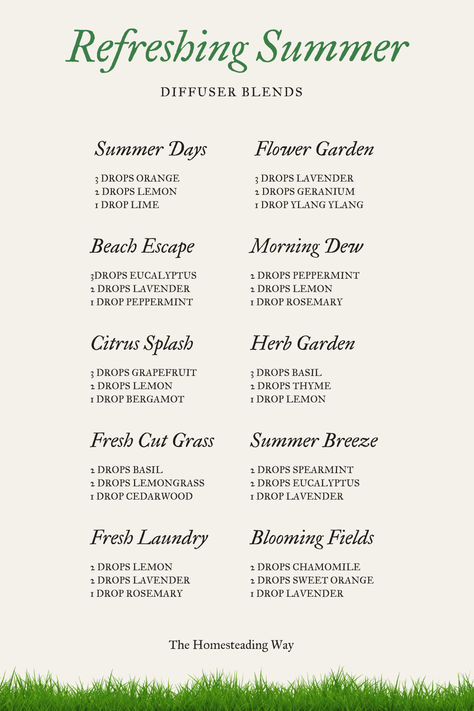 Summer Diffuser Blends Summer Diffuser Recipes, Refreshing Diffuser Blends, Late Summer Diffuser Blends, Citrus Essential Oil Blends, August Diffuser Blends, Clean Diffuser Blends, Citrus Diffuser Blends, Homemade Room Spray, Diy Diffuser Blends