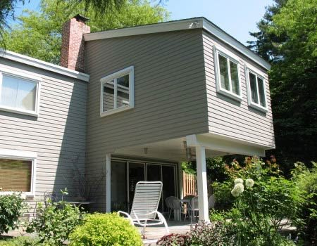 Bathroom Exterior After 450x350 1 Cantilever Addition, Bilevel Remodel, Bump Out Addition, Family Room Addition, Open Ceiling, Garage Addition, House Addition, Room Addition, Addition Ideas