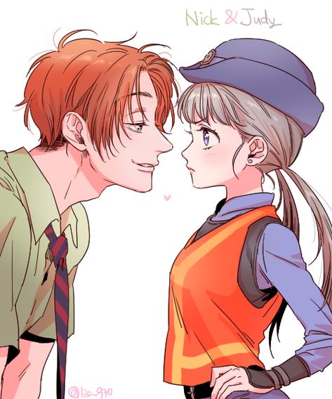 Zootopia Zootopia Fanart, Zootopia Nick And Judy, Gijinka Pokemon, Nick And Judy, Nick Wilde, Disney Zootopia, Cartoon As Anime, Anime Version, Manga Couples