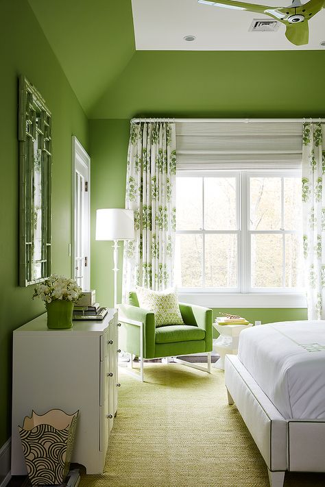 Green Bedroom with Tray Ceiling - Transitional - Bedroom Seafoam Bedroom, Bedroom With Tray Ceiling, Transitional Bedroom, Coastal Living Rooms, Coastal Living Room, Coastal Interiors, Green Rooms, Bedroom Green, Beautiful Bedrooms