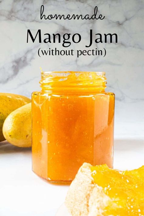 This mango jam without pectin is an awesome way to use up ripe mangoes in season. With just 3 ingredients, this is a super easy jam to make. #mangojam #mangojamrecipe #howtomakemangojam #mangojamwithoutpectin #easymangojam #homemademangojam #easyhomemademangojam #decoratedtreats #homemadejam Jam Without Pectin, Canning Jam Recipes, Mango Jelly, Easy Jam, Mango Dessert Recipes, Mango Jam, Tupperware Recipes, Marmalade Recipe, Jam Recipes Homemade