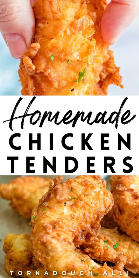 Homemade chicken tenders are the best lunch or dinner that everyone will love. These chicken tenders are breaded in simple flour and egg mixtures then are fried until they're perfectly crisp. These chicken tenders are great for a quick weeknight dish that goes great with fries. Try this flavorful recipe for homemade chicken tenders now! Chicken Tenders Dinner, Best Chicken Tenders, Homemade Chicken Tenders, Chicken Finger Recipes, Chicken Strip Recipes, Breaded Chicken Tenders, Fried Chicken Tenders, Chicken Tenderloin Recipes, Chicken Tender