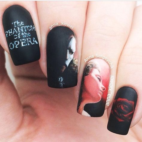 Phantom Of The Opera Nails, Opera Nails, Wicked Nails, Phan Art, Broadway Nails, Music Of The Night, The Phantom Of The Opera, Lovely Nails, Wet Felting Projects