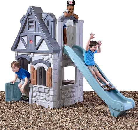 Step2 Enchanting Adventures 2-Story Kids Playhouse – Kids Play Set with Elevated Children’s Playhouse, Kids Slide, and Kitchenette – Large Backyard Playhouse 2 Story Playhouse, Playhouse Slide, Two Story Playhouse, Aqua Color Palette, Toddler Playhouse, Playhouse With Slide, Storybook Cottage, Playhouse Outdoor, Quick Getaway