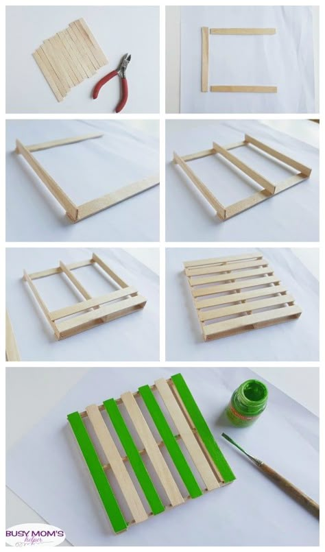 Popsicle Stick Coasters, Popsicle Stick Crafts For Adults, Craft Stick Projects, Paint Stick Crafts, Pallet Coasters, Diy Popsicle Stick Crafts, Coasters Diy, Diy Popsicle, Popsicle Crafts