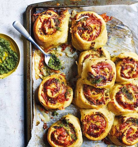 Cheese and pesto swirls recipe | Sainsbury`s Magazine Pesto Bread, Sainsburys Recipes, Pinwheel Recipes, Savoury Baking, Picnic Food, Easy Family Meals, Food Magazine, A Picnic, Melted Cheese