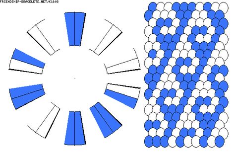 K1608 - friendship-bracelets.net Kumihumi Patterns, Kimuhimo Patterns, Square Kumihimo Patterns, Kumihimo Bracelets Patterns, Wheel Bracelet, Kumihimo Tutorial, Net Making, Japanese Braiding, Kumihimo Braiding