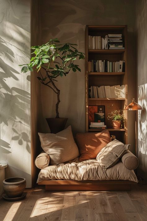 Natural Decor Aesthetic, Minimalism Room Decor, Relaxation Room At Home, Cozy Minimalist Home Aesthetic, Cute Decor Ideas For Bedroom, Homes With Soul, Home Interior Design Minimal, Soulful Interior Design, Wellness Room In House