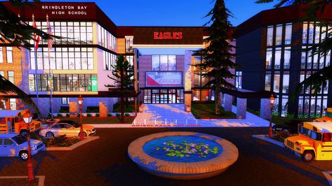 BRINDLETON BAY HIGH SCHOOL [64X64] | Patreon Sims 4 College, Sims 4 High School, Brindleton Bay, The Sims 4 Lots, Sims 4 Black Hair, Free Sims 4, The Sims 4 Packs, Sims 4 Expansions, Sims 4 Toddler