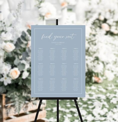 Blue Wedding Seating Chart, Blue Wedding Sign, Soft Blue Wedding, Seating Chart Sign, Baby Blue Weddings, Blue Wedding Decorations, Dusty Blue Wedding, Blue Themed Wedding, Dusty Blue Weddings