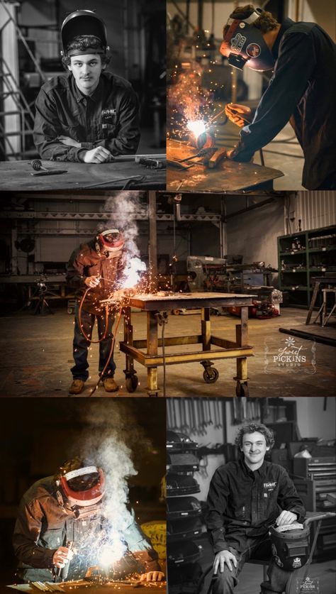 Winamac Indiana Senior Guy welding in industrial workshop by Sweet Pickins Studio photographer Guys Senior Photo Poses, Senior Pictures Welder, Robotics Senior Pictures, Welding Senior Pictures Ideas, Mother Son Senior Picture Ideas, Welding Graduation Photos, Welder Graduation Pictures, Senior Pics Welding, Senior Picture Ideas For Welders