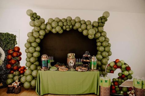 Shrek Birthday Party Ideas | Photo 13 of 18 | Catch My Party Shrek Themed 21st Birthday, Shrek Baby Shower Theme, Shrek Balloon Arch, Adult Shrek Party, Shrek Baby Shower Ideas, Shrek Birthday Party Decorations, Shrek Birthday Party Ideas, Shrek Decor, Shrek Party Ideas Decoration