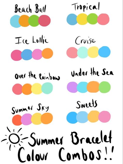 Summer Beaded Bracelets Color Combos, Summer Color Combos Bracelets, Rainbow Loom Bracelets Color Ideas, Bracelet Colors Ideas, Clay Bead Color Combos, Summer Clay Beads Bracelet Ideas, Bracelet Colour Combos, Bead Color Combinations, Good Color Combos