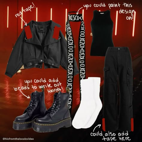 clancy tour outfit inspo based on tyler joseph’s outfit in the overcompensate video made by @hicfomthelocalsvideo on instagram Twenty One Pilots Tour, Twenty One Pilots Tattoo, Twenty One Pilots Concert, Twenty One Pilots Wallpaper, Concert Top, Twenty One Pilots Aesthetic, Pilot Costume, Tøp Aesthetic, Red Tape