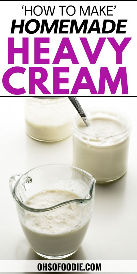 Text reads How to Make Homemade Heavy Cream Making Heavy Cream, Make Heavy Cream, Homemade Heavy Cream, Buttermilk Baking, Cream Substitute, Heavy Cream Substitute, Heavy Cream Recipes, Kitchen Staples, Recipes With Whipping Cream