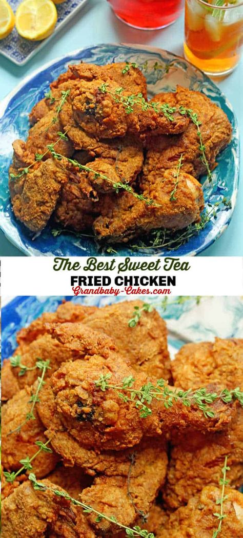 Lemon Tea Fried Chicken, Sweet Tea Fried Chicken, Sweet Tea Chicken, Sweet Tea Brined Chicken, Marinated Fried Chicken, Chicken Marinates, Chx Recipes, Fried Chicken Southern, Best Sweet Tea