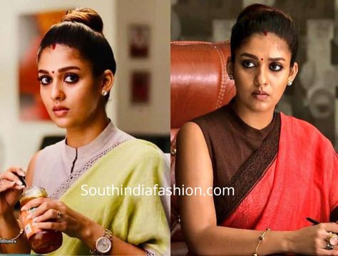 Nayanthara's Costumes in Viswasam - Fashion Goals!! Nayanthara Viswasam, Corporate Saree, Formal Saree Office Classy, Nayanthara Saree, Nayanthara In Saree, Eye Killer, Formal Saree, Blouse Necklines, Cotton Saree Blouse Designs