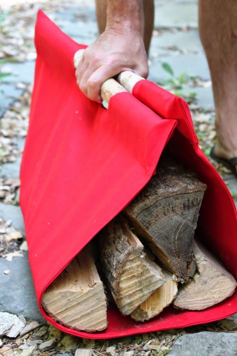 Diy Log Carrier, Firewood Carrier Diy, Firewood Tote, Canvas Log Carrier, Nest Diy, Cabin Landscape, Homemade Presents, Firewood Carrier, Wood Carrier