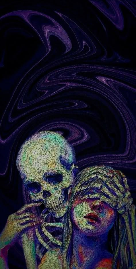 Creepy Purple Wallpaper, Zombie Phone Wallpaper, Black Skeleton Aesthetic, 90s Grunge Aesthetic Wallpapers For Iphone, Psycaledic Art Wallpaper, Wallpaper Sadcore, Colorful Goth Aesthetic, Trippy Purple Aesthetic, Purple Horror Aesthetic