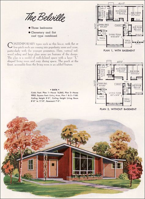 Small Mid Century House, Mid Century House Exterior, Mid Century Modern Floor Plans, Canadian Homes, Mid Century House Plans, Small House Architecture, Mid Century Modern House Plans, Canadian House, Vintage Buildings