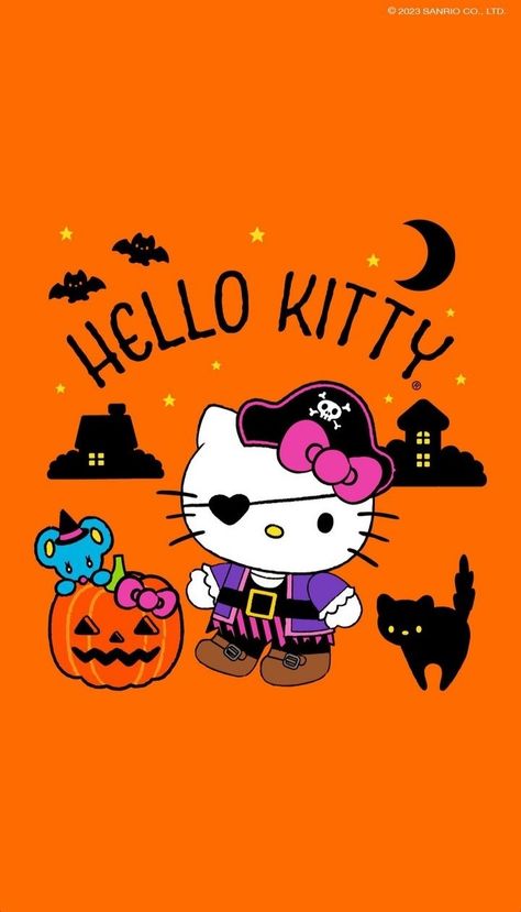 Pink Halloween Background, Background Hello Kitty, Hello Kitty Halloween Wallpaper, Hello Kitty Printables, Kitty Pictures, Kawaii Background, Halloween Background, Hello Kitty Nails, Hello Kitty Halloween