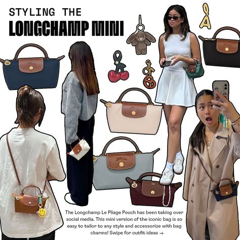 The Longchamp Le Pliage Pouch has been taking over social media 🤳🏼 This mini version of the iconic bag is so easy to tailor to any style and accessorize with bag charms! Swipe for outfit ideas & pick your favorite 👛 Links to shop on astyleset.com/blog/longchamp-mini #longchamp #longchampmini #fallfashion Longchamp Pliage Outfit, Long Champ Mini Bag Outfit, Longchamp Pouch Outfit, Longchamp Charms, Longchamp Mini Le Pliage Outfit, Mini Longchamp Bag Outfit, Le Pliage Longchamp Outfit, Longchamp Le Pliage Pouch, Le Pliage Outfit