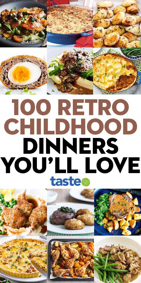 Don’t know what you should feed your family tonight? Take a trip down memory lane and relive all your favourite childhood dinners with these retro throwbacks. #dinner #dinnerideas #retrorecipes #childhoodrecipes #australia #australian #australianrecipes Childhood Favorite Recipes, 90s Meal Ideas, Australias Best Recipes, Throwback Dinner Ideas, Old School Meals, Meals From The 90s, Vintage Meals Dinners, American Classic Recipes, 80s Dinner Recipes