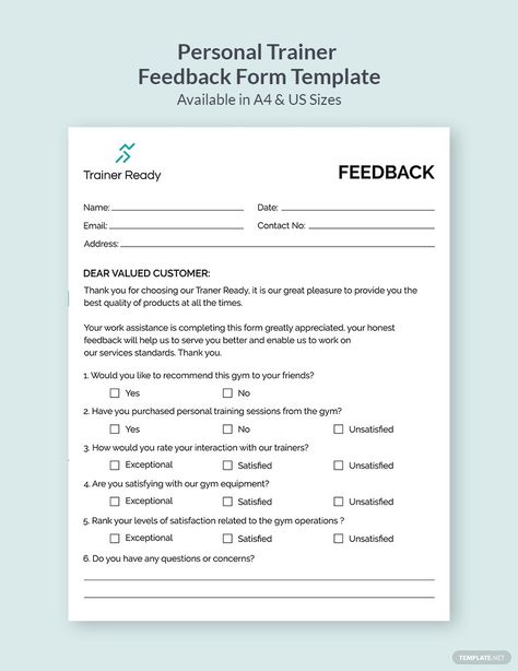 Personal Trainer Feedback Form Template Feedback Form Templates, Feedback Template, Docs Templates, Microsoft Publisher, Vector Graphics Design, Form Template, Document Templates, Template Google, Cool Wallpapers Art