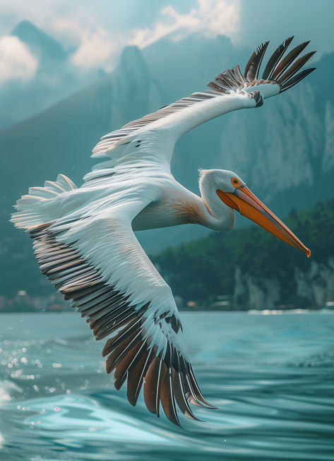 A pelican glides over the endless sea, wings outstretched, mastering sea and sky. Flying Pelican, Pelican Flying, Florida Painting, Holy Trinity Tattoo, Painting Reference, Art Appreciation, Amazing Animals, The Endless, Tattoo Studio