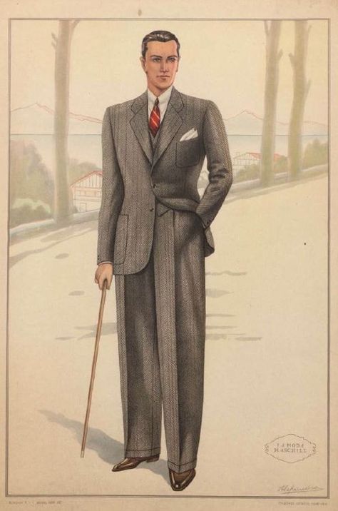 anni 20... Men's Fashion Illustration, 1940s Mens Fashion, Menswear Suit, Gentleman Mode, Americana Vintage, Mens Fashion Illustration, Fashion Illustration Vintage, 30s Fashion, Vintage Mens Fashion