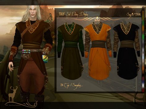 DanSimsFantasy's DSF SET ELVEN DOGUN Sims 4 Elf Clothes, Elven Clothing, Los Sims 4 Mods, Coat And Pants, Sims Medieval, Clothes Cc, Medieval Clothes, Earth Colors, Elf Clothes