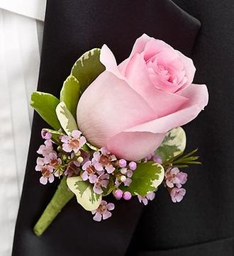 Pink Boutonniere by Houston Wedding Florist | Sicola's | #groom #wedding Pink Waxflower, Elegant Boutonniere, Variegated Pittosporum, Pink Boutonniere, Prom Corsage And Boutonniere, Boutonniere Pins, Rose Boutonniere, Flowers And Greenery, Corsage And Boutonniere