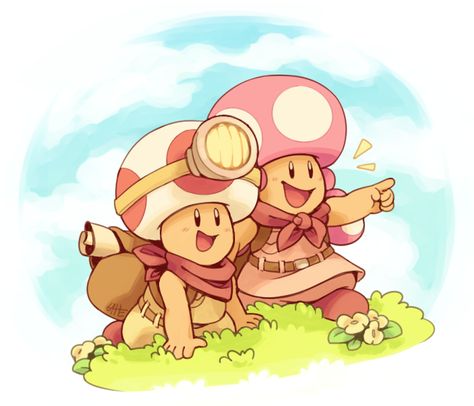 Let's Go Together with Captain Toad and Toadette. Toad And Toadette, Toad Mario Bros, Super Mario Smash, Captain Toad, Mario Smash, Mario Fan Art, Mushroom Poster, Mario Games, Mario Nintendo