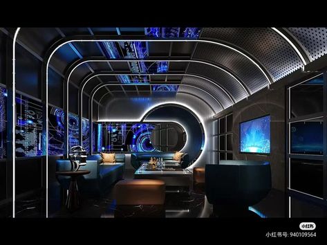 Futuristic Restaurant, Futuristic Bar, Car Showroom Interior, Futuristic Interior Design, Car Showroom Design, Stage Lighting Design, Jazz Lounge, Karaoke Room, Nightclub Design