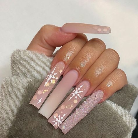 Winter Sets, Long Acrylic Nail Designs, Winter Nails Acrylic, Cute Christmas Nails, Long Acrylic Nails Coffin, Christmas Nails Acrylic, Long Square Acrylic Nails, Winter Nail, Pink Acrylic