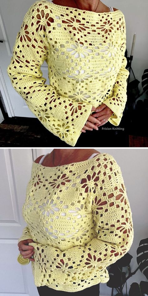 Delightful Spring Floral Crochet Tops - Free Patterns Women's Crochet Tops Free Patterns, Boho Crochet Sweater Pattern Free, Crochet Tunic Pattern Free For Women, Crochet Flower Sweater Pattern Free, Crochet Pattern Free Top, Crochet Flower Top Pattern Free, Simple Crochet Top Pattern Free, Crochet Ladies Tops Free Pattern, Free Crochet Top Patterns For Women