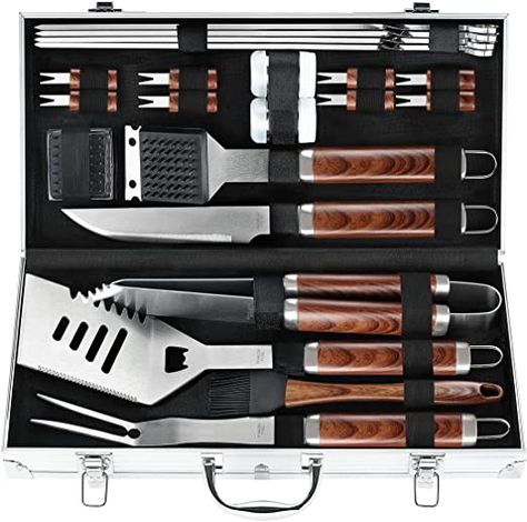 Poligo brand BBQ grill accessories set. 22 pieces for all your BBQing needs. Non-Slip, Stainless Steel tools in Aluminum Case is a perfect gift for your grilling partner. Grill Kit, Bbq Kit, Stainless Steel Bbq Grill, Bbq Tool Set, Grilling Utensils, Steel Grill, Grill Brush, Bbq Set, Stainless Steel Bbq