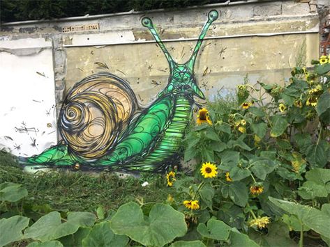 Farm Mural, Snail Art, Painting Drawing Ideas, Garden Mural, Mural Inspiration, Street Art Photography, Animal Mural, Urban Street Art, Best Street Art