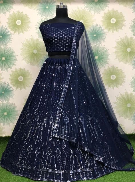 Bridesmaid Lengha, Lengha Sari, Sequins Lehenga, Lehenga Choli Designs, Lehenga Choli Wedding, Back Embroidery, Party Wear Lehenga Choli, Lengha Choli, Blue Lehenga